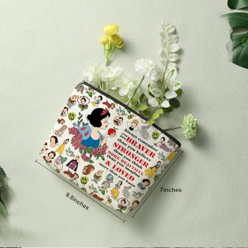 Decohim Magical Princess Makeup Bag Inspired Princess Character Christmas Birthday Friendship Gifts for Women Girls Niece Magic Fairy Tales Inspirational Braver Stronger Beautiful Cosmetic Bag2