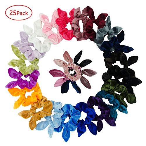 Simnice 25 Pack Hair Scrunchies Rabbit Bunny Ear Bow Bowknot Scrunchies Velvet Scrunchy Bobbles Elastic Hair Ties Bands Ponytail Holder #TOP5