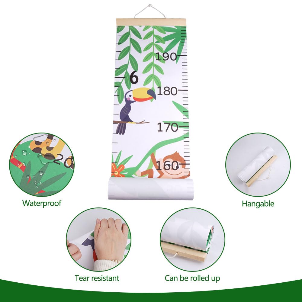 Medidor Niños Pared 200 cm X 20 cm, Tabla de Altura para Niños de Animales Del Bosque, Escala Clara de Pies y CentíMetros, Medidor Altura Niños Pared para Bebés, Niños, Adolescentes y Adultos