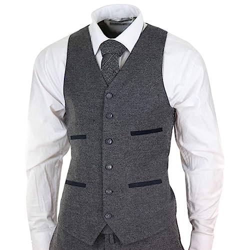 Mens Wool Tweed Suit 3 Piece Authentic 1920S Tailored Fit Classic Grey #TOP4