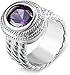 Anillos de Amatista de Corte Ovalado Chapado en Plata simulada Vintage Pulido Compromiso Bandas Anchas Envuelto Pulgar Regalos de cumpleaños para Mujeres Duradero y a la Moda.