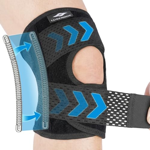 Lusenone Kniebandage für Damen Männer Verstellbare Kniestütze mit Seitenstabilisatoren & Riemen Kompressions Bandage Knie for Meniskusriss Arthrose ACL Knieschmerzen Laufen Joggen Sport