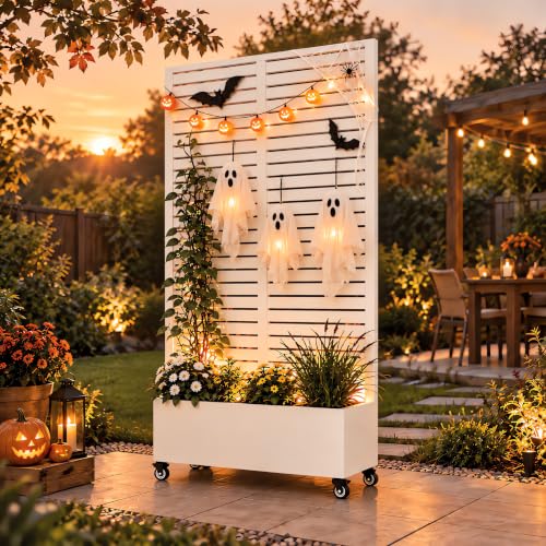 72" Metal Privacy Planter Box with Trellis for Outdoor, White
