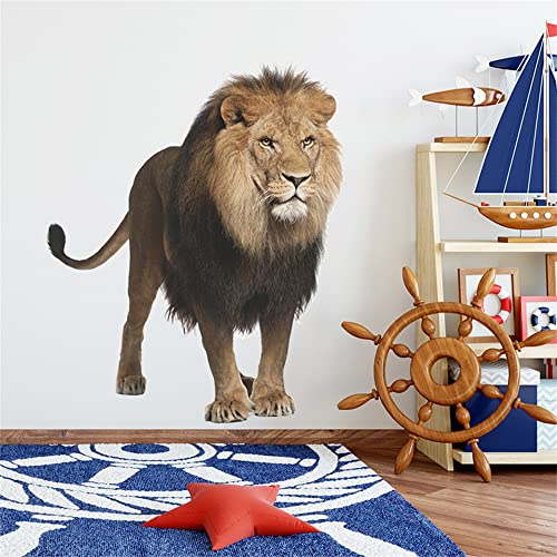 Rofarso Lifelike Cool Standing Lion Animal Wall Sticker Removable Wall Decal Peel And Stick Wall Art Decoration Home Decor For Nursery Kid Baby Bedroom Living Room Playing Room Mural #TOP1