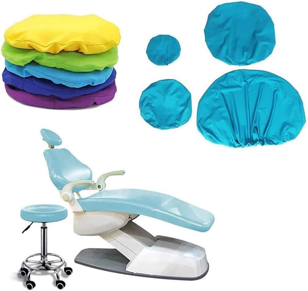 Protective Full Dental Chair Cover, Dentist Equipment, 4Pcs/Set Elastic Waterproof Protective Case PU Leather Dental Chair Seat Cover Headrest Backrest Protector(Color:Dark Blue)