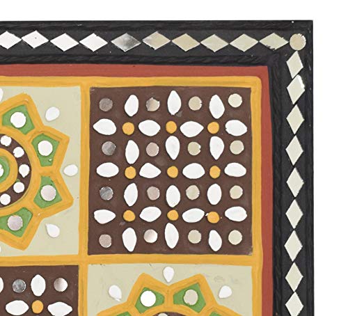 Image of Ethnics of Kutch Traditional Kutch Handicraft Mud-Mirrorwork Lippan Kam Wall Art (Water and Break Resistant) - Square (12 inch x 12 inch) - (Black - LKT-0231)