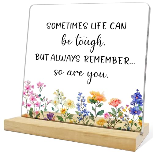 Inspirational Desk Decor,Sometimes Life Can Be Tough Acrylic Plaque,Motivational Desk Decor for Home Office Bedroom