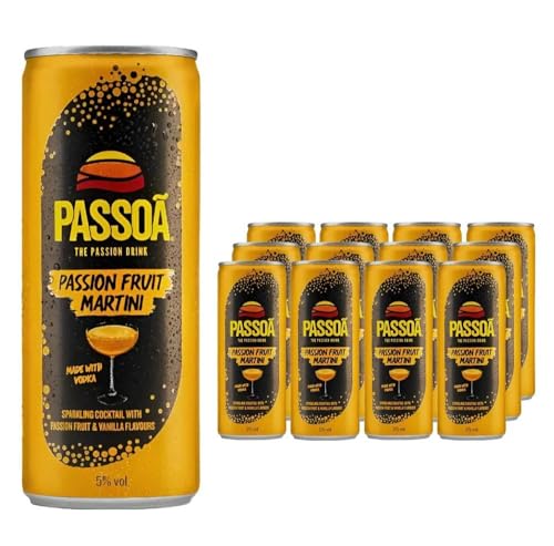 Passoa Passionfruit Martini 5% ABV Party Pack Case of 12 x 250ml Cans Pre-Mixed and Ready to Drink Sparking Cocktail with Vodka Passion Fruit and Vanilla