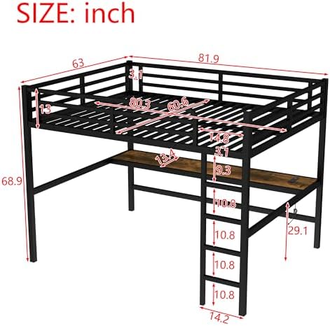 Bellemave-Queen Loft Bed with Desk & LED Features