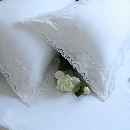 Meaning4 White Lace Pillow Shams Queen Size Pillowcases Cotton For Bed French Country Style 2 Pieces 20 Inchx30 Inch Shabby Chic thumb #2