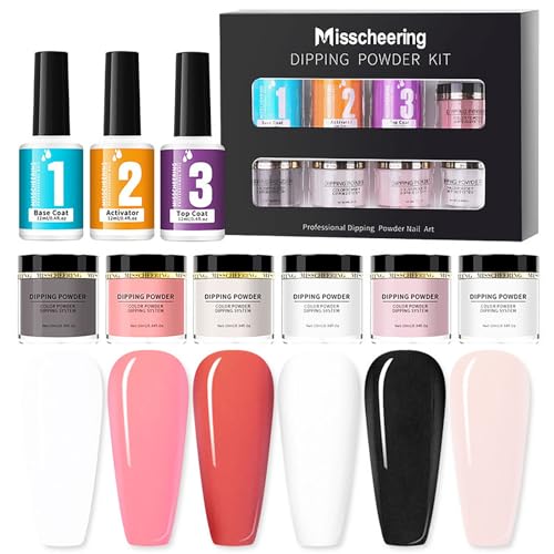 BeauFairy Dipping Powder Nails Set, 6 Farben Nagelpulver Starter Set,Dipping Powder Nails Set Starter Kit für Home & DIY Salon, Keine Notwendigkeit Nagellampe Ausgehärtet, #005