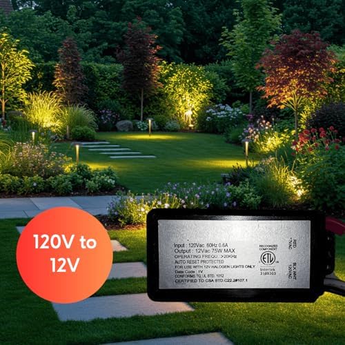 Image of Ironsmith Lighting Products 75 Watt Short Circuit Protected Transformer - Input 120 V to 12V Output Converter Auto Restart Electronic Potted Transformer for Halogen Lights Xenon Krypton Bulbs