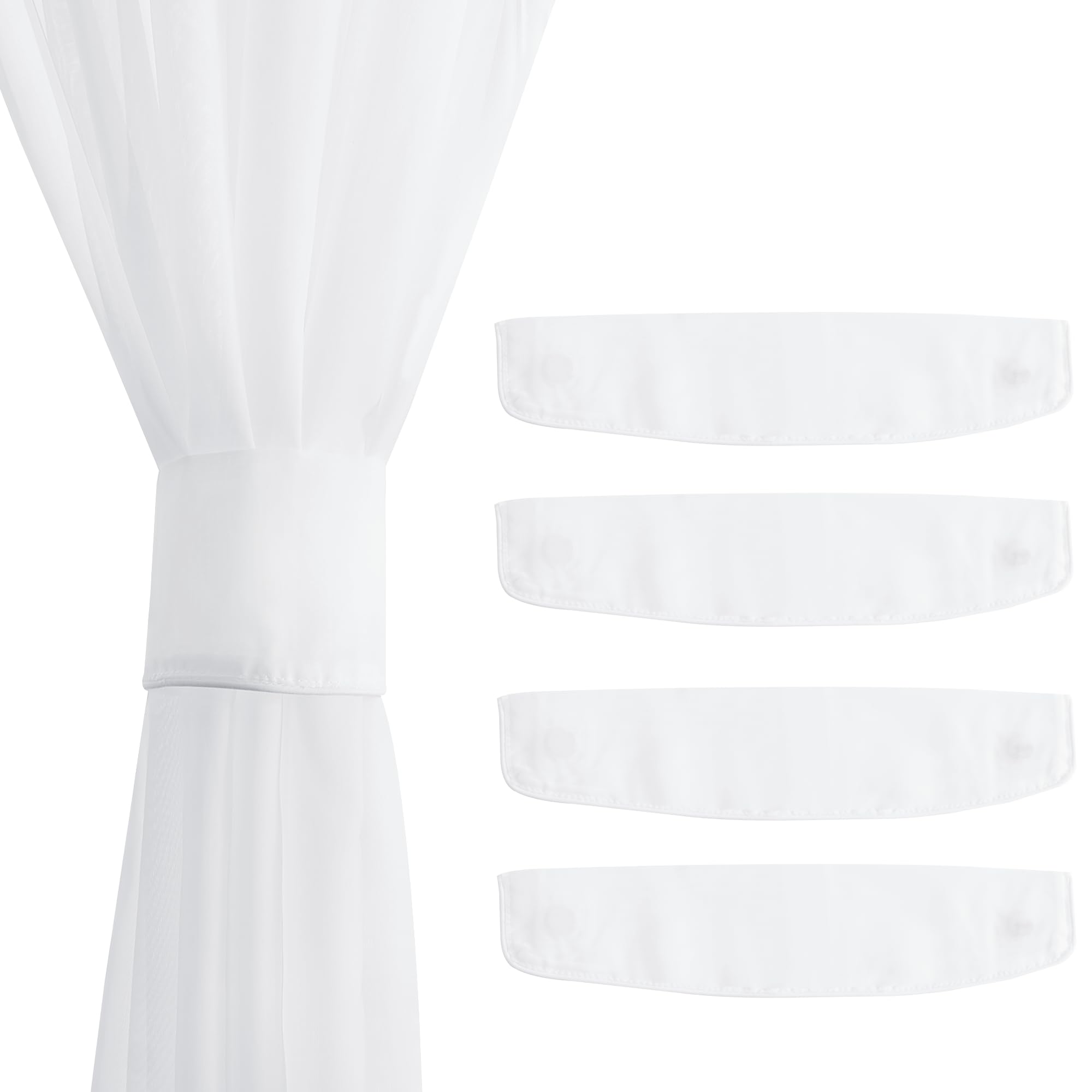NICETOWN Sheer Curtain Strong Magnetic Curtain Tiebacks No Installation Required - Suitable for Bedroom Living Room (White, 15 X 4 Inches, Set of 4)