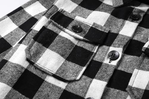 Image of SANGTREE Women and Girls Oversized Flannel Plaid Shirt Mid-Length Casual Button Down Shirt with Pockets