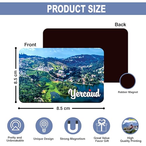 Image of Elegant Fridge Magnet with Themes |Rectangular Size Refrigerator Magnet with Magnetic Rubber Back | Pack of 1, 8.6cm X 5.4cm (Yercaud)