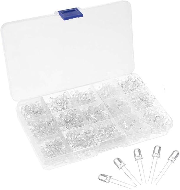 Gasea 500pcs 5mm LED Light Emitting Diodes with Clear Lensm, 2 Pins Round Head LED Bulb Lamp Assorted Kit for Electronic Components Parts | White Yellow Red Blue Green, 5 Colors x 100Pcs