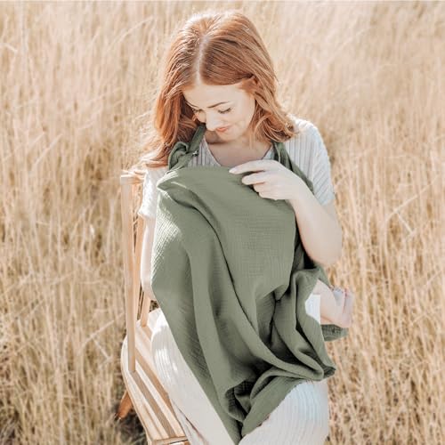 image for Konssy Muslin Nursing Cover for Baby Breastfeeding, Breathable 100% Co