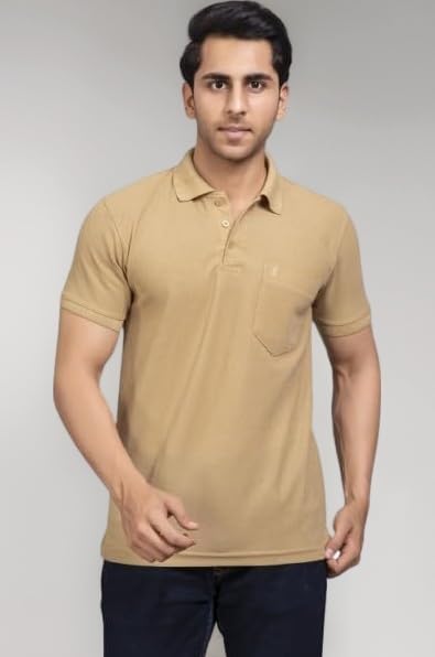 Men's Stylish Half Sleeve Solid Collored Button Neck T Shirt | Official Branded Regular Fit Plain Polo Neck T Shirt for Men's