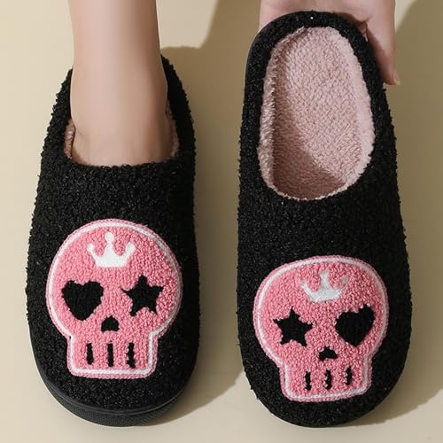 Image of Womens Mens House Slippers Retro Comfy Warm Plush Slip on Fluffy Memory Foam Home Sippers for Winter Indoor Outdoor