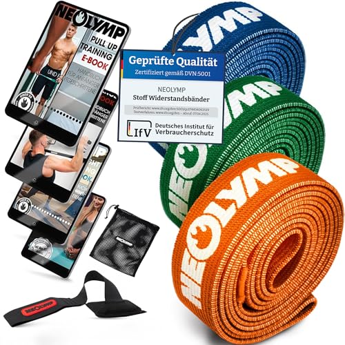 NEOLYMP Fitnessbänder Set Stoff - waschbare Resistance Bands Widerstandsbänder Krafttrainingssets Gymnastikband inkl. E-Book mit Fitnessbänder-Übungen