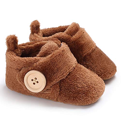 Meeshine Newborn Baby Girls Boys Slippers Warm Fur Infant Toddler Boots Slip On Booties Shoes Brown 12-18 Months