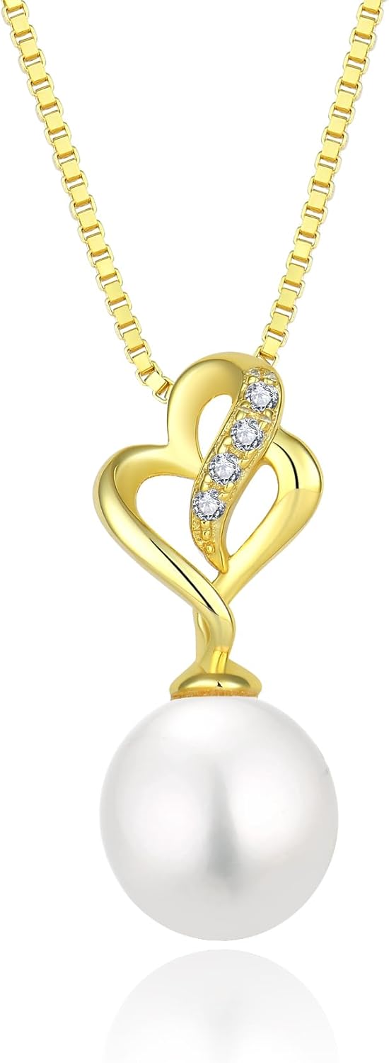 925 Sterling Silver Freshwater Cultured Pearl Pendant Necklace Heart Single Pearl Necklace for Women Heart Necklaces Jewelry