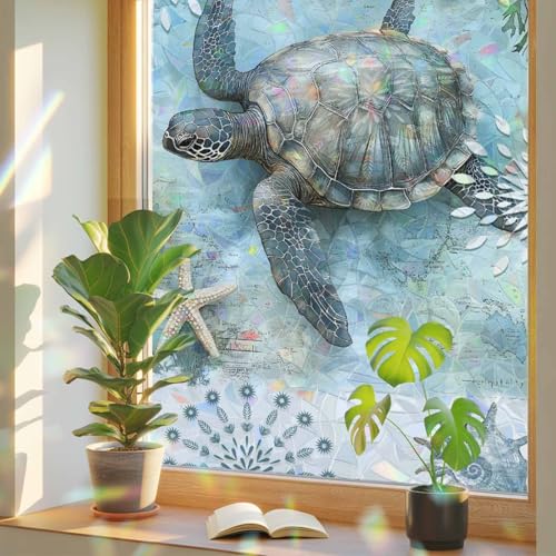 Vinilo decorativo para ventana con patrón de tortuga marina miniatura 1