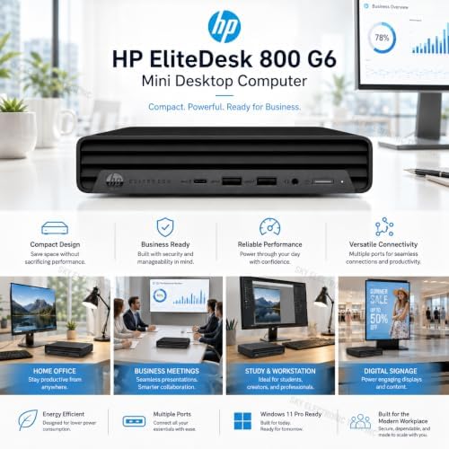 HP EliteDesk 800 G6 Mini PC Desktop Computer PC, Six-Core i5-10500T, 16GB DDR4 RAM, 512GB SSD, WiFi, Bluetooth, 4K Support, Windows 11 Pro (Renewed) - 2