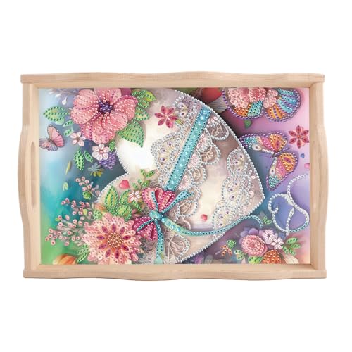 Image of 5D Diamond Art Tray with Handle for Adults DIY Diamond Art Plate Kits Beautiful Flower Heart Picture Diamond Art Painting Dinner Plate for Coffee Living Room Home Organizer Parties Family Gatherings