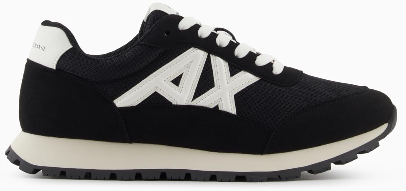 Armani Exchange Men's Drop Sneaker, Black/Off White, 7.5