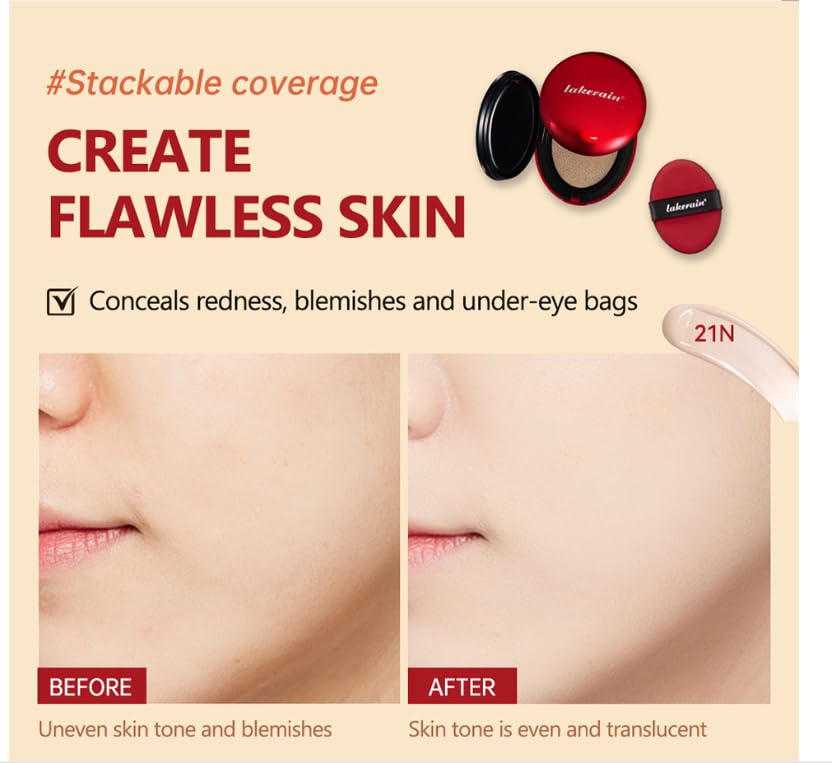 Cushion Foundation, Semi-Matte Finish 72-Hour Foundation Full Coverage Sun Protection, Waterproof - Image 4