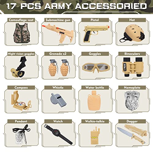 Captain Chaowing D012A-1 17 Pcs Kids Army Costume, Military Soldier Dress Up Role Play, Combat Marines For Halloween With Camouflage Vest, Helmet And Accessories For Kids Boys 3+ thumb #1