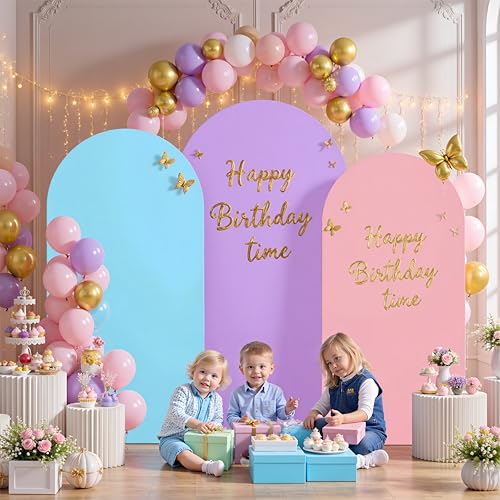 Image of Gradient Purple Arch Cover 3 Set - 6+6.6+7.2ft - Wrinkle Free Spandex Wedding Arch Stand Covers for Birthday Party, Baby Shower, or Banquet Decoration Round Top Chiara Arch Cover