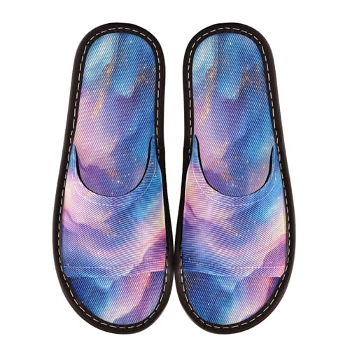 KLL Spa Shower Slippers Indoor and Outdoor Reusable Lightweight Bedroom Slipper for Travel, Hotel, Party, Guests 5.5-6 Royal Blue Rainbow