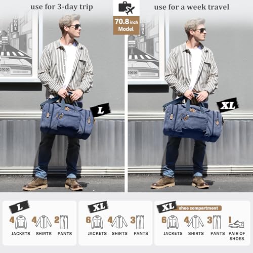 Image of Gonex Canvas Duffle Bag, Expandable 60L Travel Overnight Weekender Bag