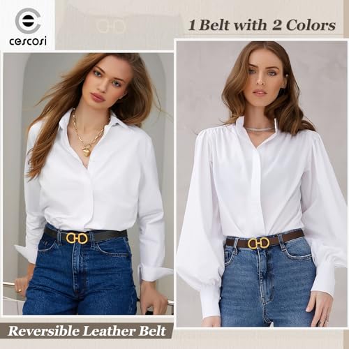 CESCOSI Women Skinny Reversible Leather Belt for Jeans Pants Gold Buckle Thin Ladies Fashion Belt4