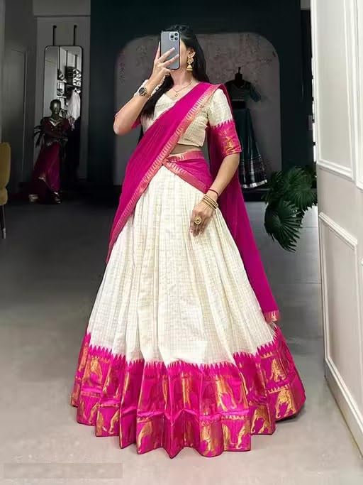 Image of ZITON ARICO MART Women's Indian Traditional Kanjivaram Silk Pure Weaving Lehenga Choli Along With Dupatta And Blouse Piece, Half Saree (Unstitched)