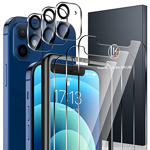 Image of LK [3+3] 3 Pack Screen Protector for iPhone 12 + 3 Pack Camera Lens Protector, Tempered Glass Film, Ultra HD, 9H Hardness, Bubble Free, Easy Installation, Case Friendly