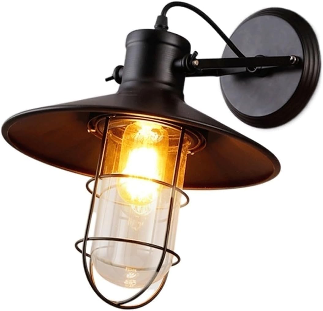 Wall Sconce, Industrial Matte Black Iron Lamp, Indoor Mounted Fixture for Bedroom Kitchen Hallway Restaurant Loft Office, Vintage Accent Wall Light for Foyer Home Decor Parlor