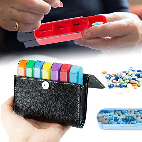 Comius Sharp Medicijnbox met 28 roosters, 7 dagen, regenboogpillendoos met PU-leer, handige en vochtbestendige… - Image 8