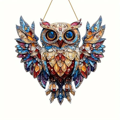 Eule Sonnenfänger Buntglas Hängender, Acryl 2D Anhänger,Hängende...