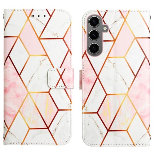 Image of ClickCase for Samsung Galaxy M35 5G Marble Series Faux Leather Back Case Card Holder Wallet with Magnetic Closure Flip Cover for Samsung Galaxy M35 5G (Pink White)
