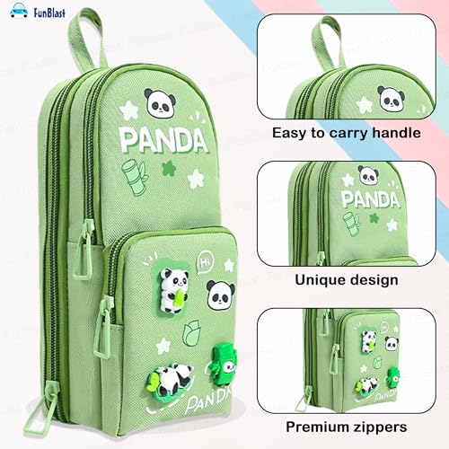 Image of FunBlast Pencil Pouch for Kids, Girls - Panda Design Large Capacity Multipurpose Stationery Zipper Pouch for Kids & Adults, Kawaii Aesthetic Pencil Case Organizer, Cute School Supply Bag