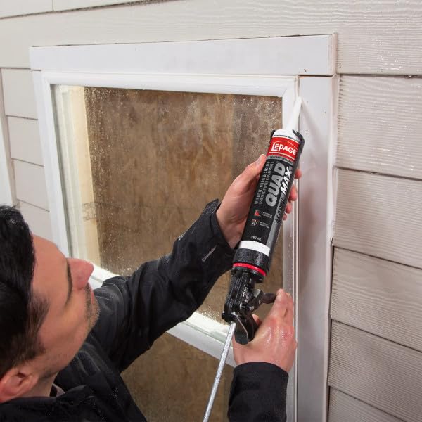Lepage Quad Max Sealant – Indoor/Outdoor Caulk for Window, Door & Siding, Permanently Flexible, Water & UV Resistant - 280 ml Cartridge, 12 Pack by LePage - Used condition - Image 2
