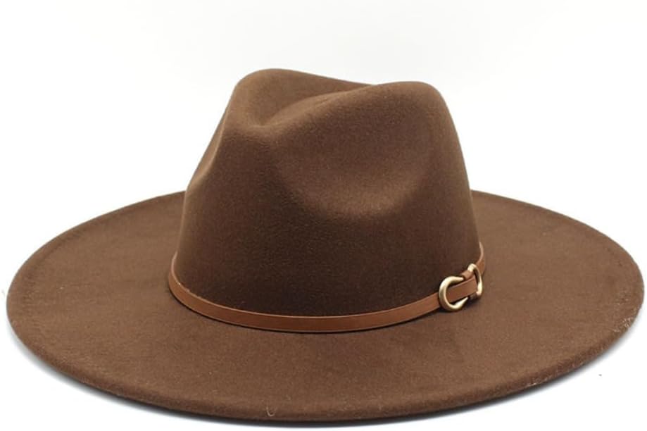 Wide Brim Wool Fedora Hat, Black, Western Style with Leather Band