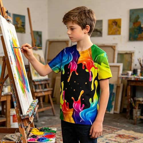 Image of Hgvoetty Boys Girls Graphic T-Shirts Kid 3D Casual Tops Tees for 6-16 Years | Youth Novelty Shirts, Bright Eye-Catching Design, Lightweight and Soft Material, Suit for Daily Sport, Party and School Wear