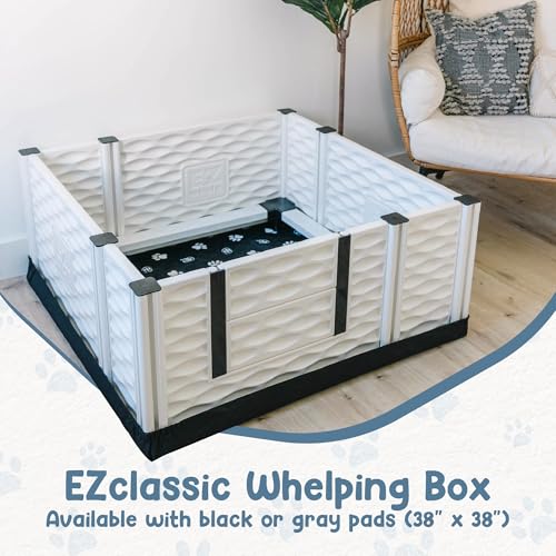 Image of EZwhelp EZclassic Dog Whelping Box with Rails, Medium 38 inchx38 inchx18 inch, Gray