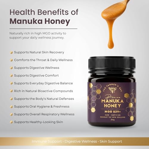 Image of THE FARMER'S BEE New Zealand Manuka Honey MGO 829+ (20+) | Monofloral Raw Honey | MGO Tested | Premium Imported Honey | Maximum Potency | Cellular & Immune Reinforcement | Antioxidant-Rich | 250g