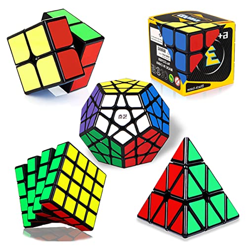 Roxenda Speed Cube Set, Speed Cube Bundle of 2x2x2 3x3x3 4x4x4 Megaminx and Pyramid Cube Smoothly Magic Cube Collection for Kids & Adults [5 Pack]