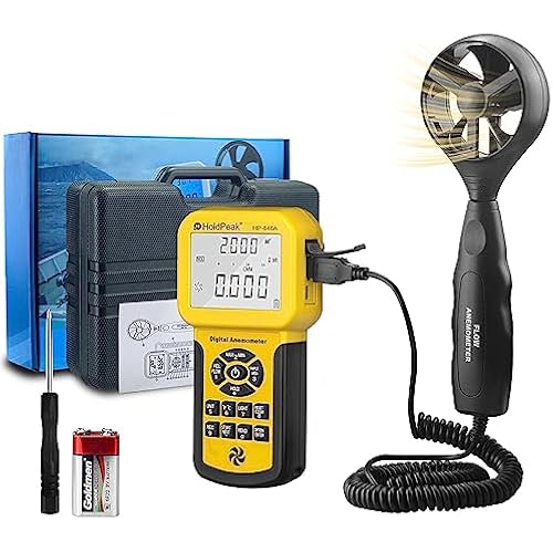 HOLDPEAK HVAC Anemometer Handheld, CFM Airflow Wind Speed Meter 100MPH, Air Flow Velocity Meter Tester Gauge with Temperature, MAX/MIN/AVG, Backlight, Memory Functions, HP-846A